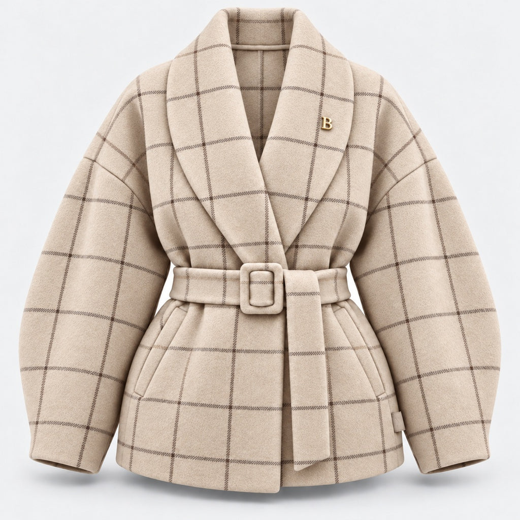 BIMOOX Calvenna Winterjacke – Beige mit Karomuster – Vorne