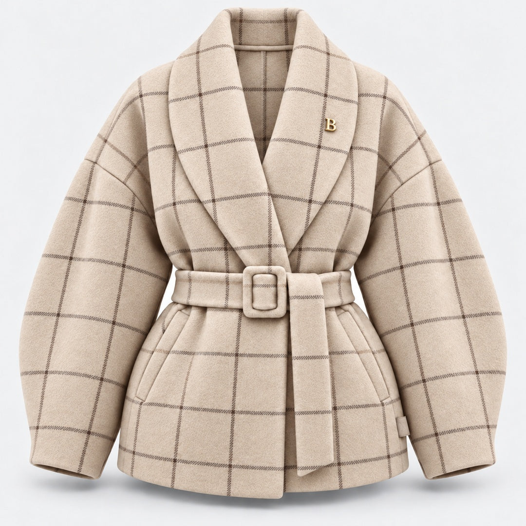 BIMOOX Calvenna Winterjacke – Beige mit Karomuster – Vorne