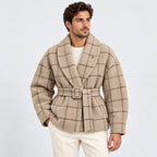 BIMOOX Calvenna Winterjacke – Beige mit Karomuster – Model-Mann