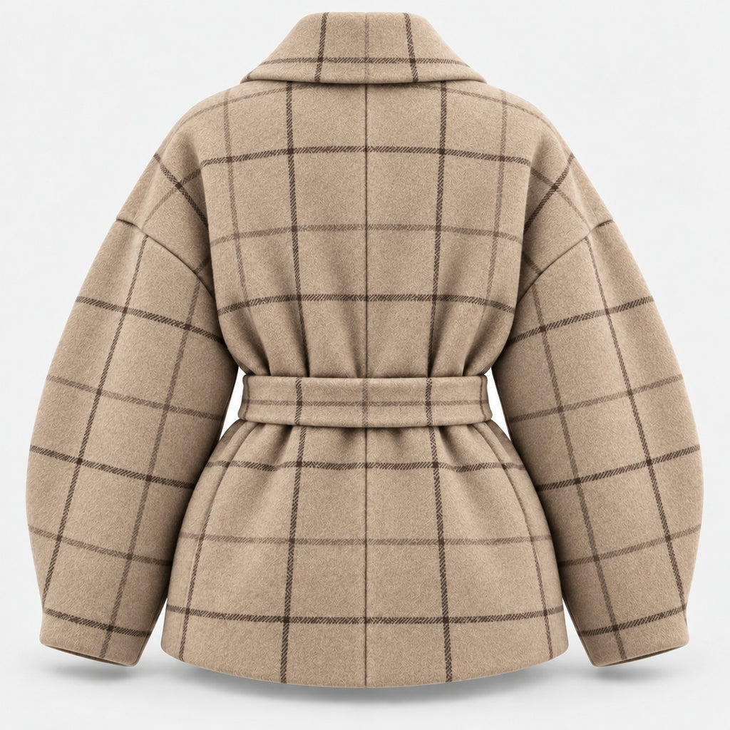 BIMOOX Calvenna Winterjacke – Beige mit Karomuster – Hinten