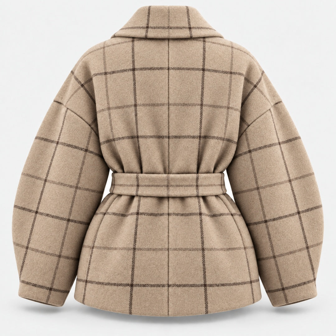 BIMOOX Calvenna Winterjacke – Beige mit Karomuster – Hinten