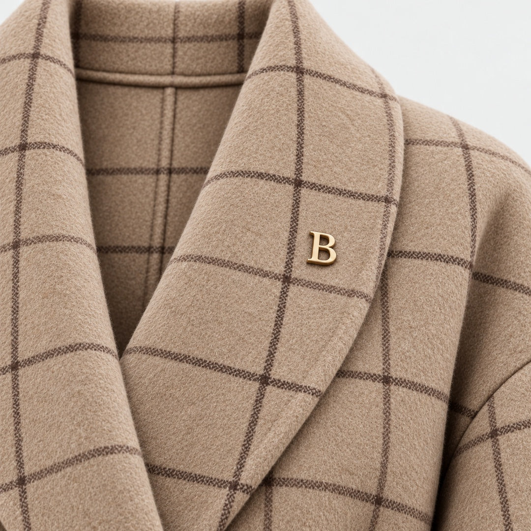 BIMOOX Calvenna Winterjacke – Beige mit Karomuster – Detail