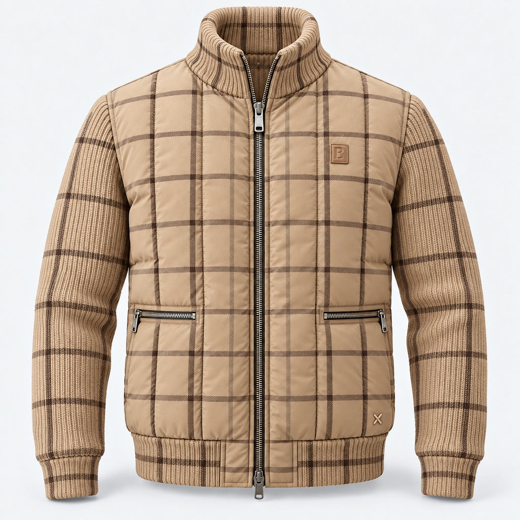 BIMOOX Merovia Winterjacke – Beige mit Karomuster – Vorne