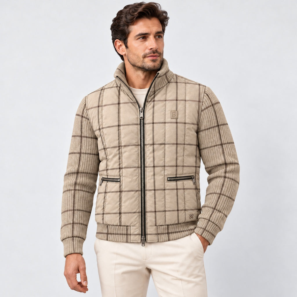 BIMOOX Merovia Winterjacke – Beige mit Karomuster – Model-Mann