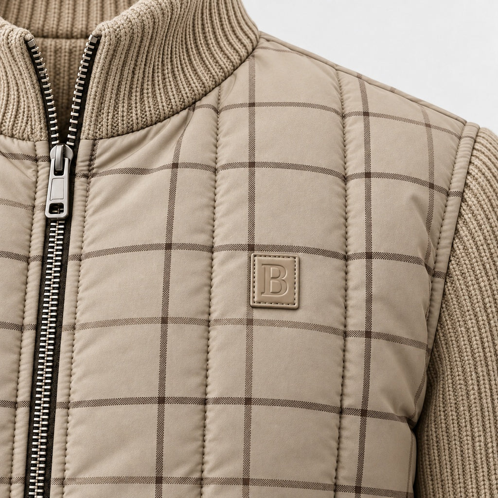 BIMOOX Merovia Winterjacke – Beige mit Karomuster – Detail