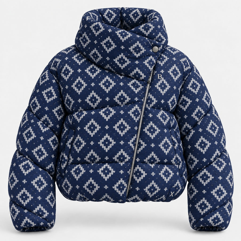 BIMOOX Sylvaren Winterjacke – Dunkelblau-Weiss-Muster – Vorne