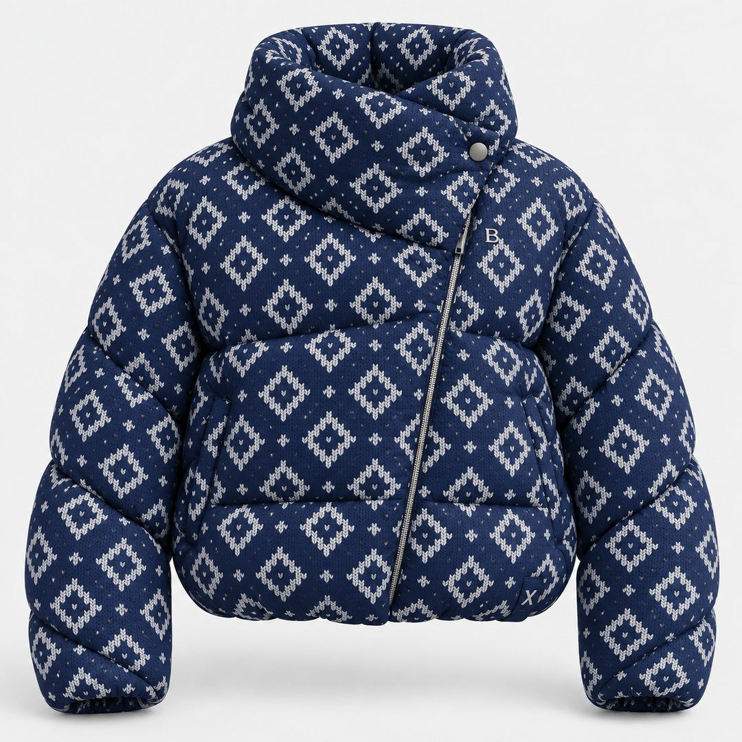 BIMOOX Sylvaren Winterjacke – Dunkelblau-Weiss-Muster – Vorne