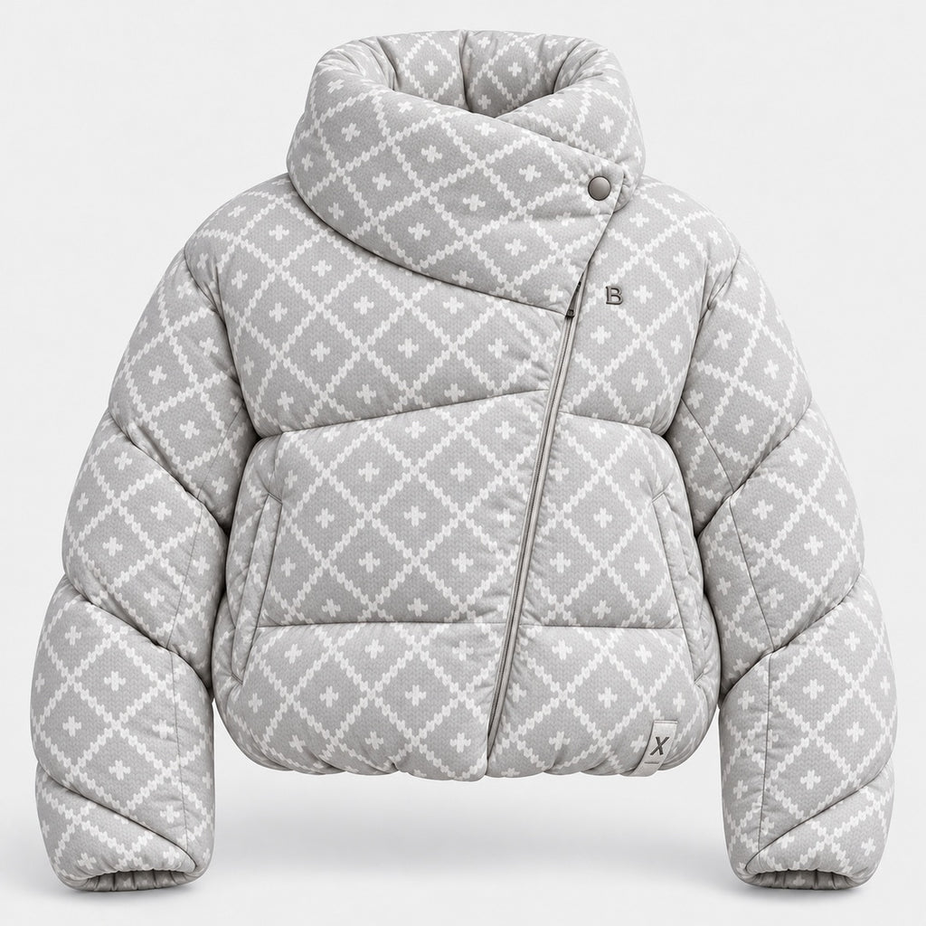 BIMOOX Sylvaren Winterjacke – Hellgrau-Weiss-Muster – Vorne