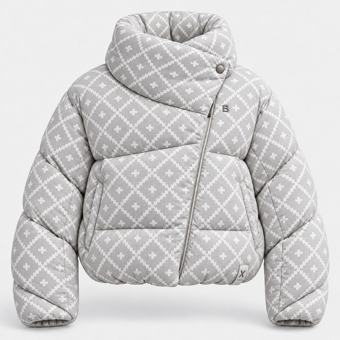BIMOOX Sylvaren Winterjacke – Hellgrau-Weiss-Muster – Vorne