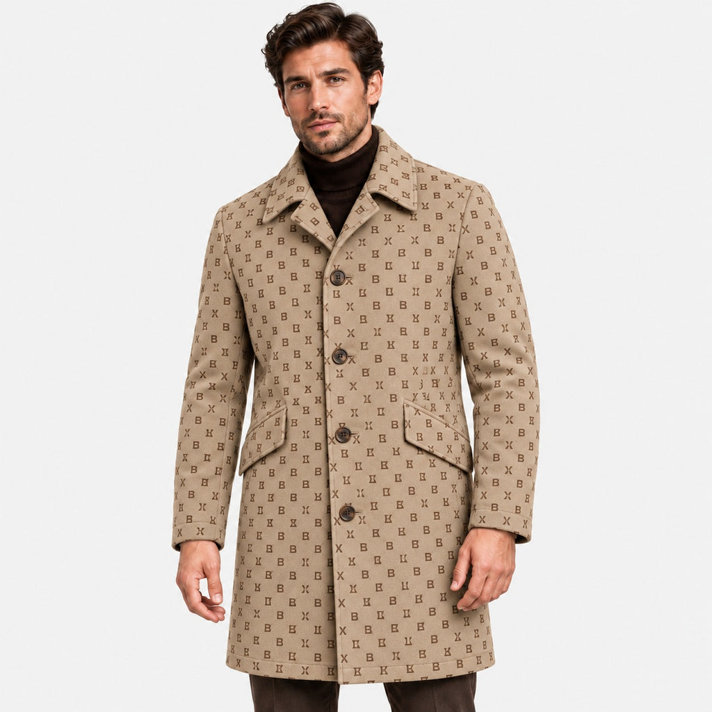 BIMOOX Valdessa Winterjacke – Beige/Braun mit Monogramm – Model-Mann