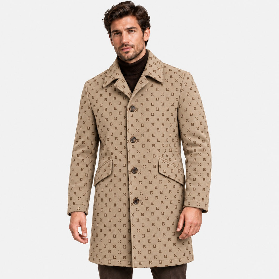 BIMOOX Valdessa Winterjacke – Beige/Braun mit Monogramm – Model-Mann