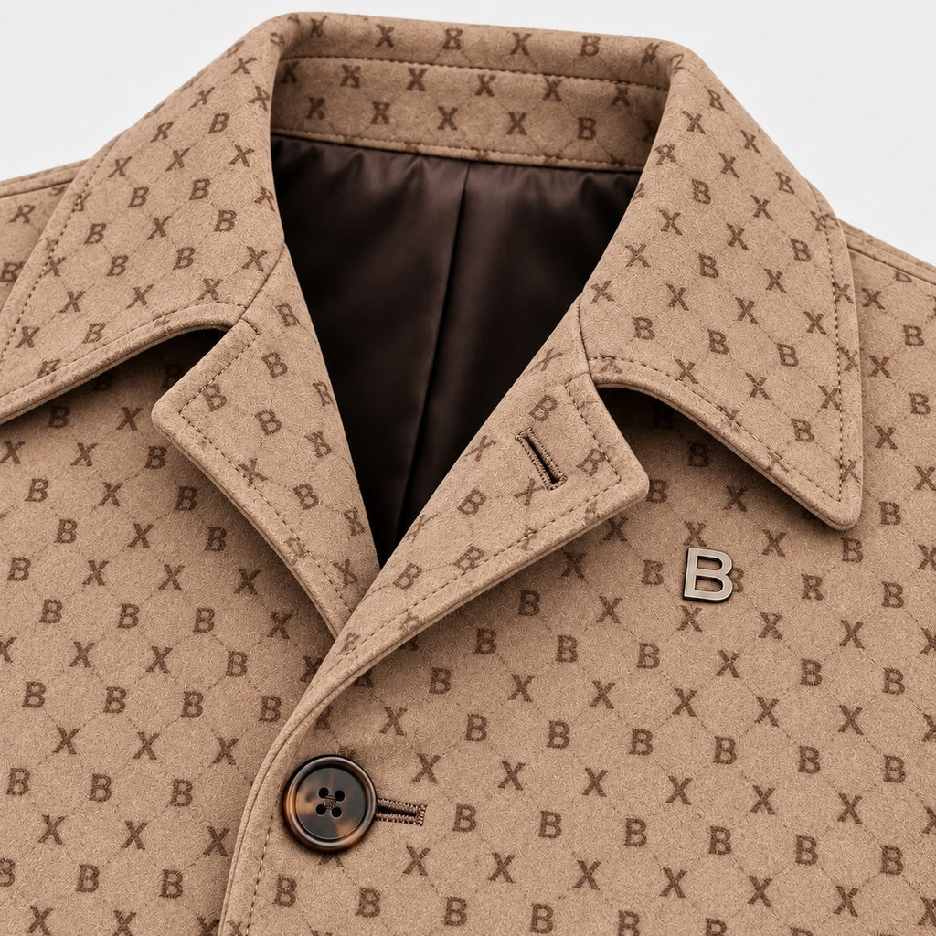 BIMOOX Valdessa Winterjacke – Beige/Braun mit Monogramm – Detail