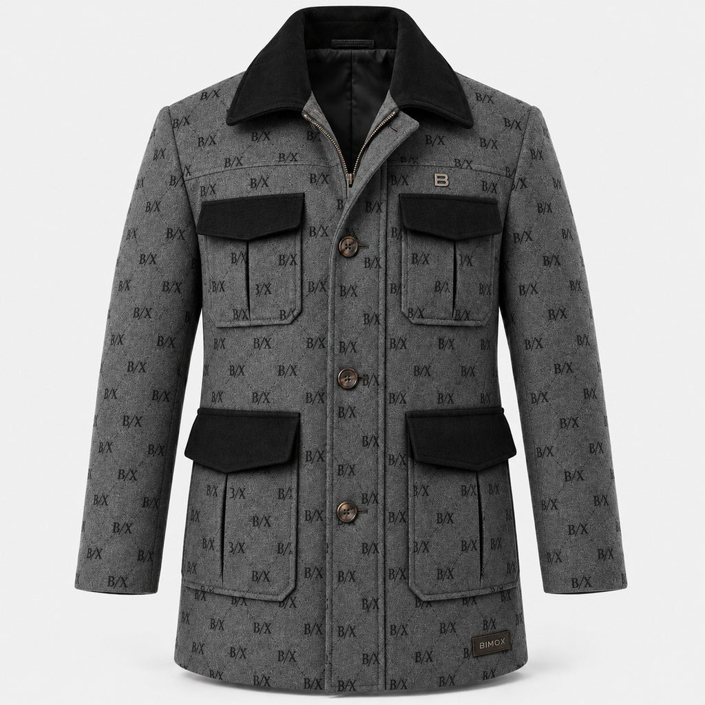 BIMOOX Neravelle Winterjacke – Grau/Schwarz mit Monogramm – Vorne