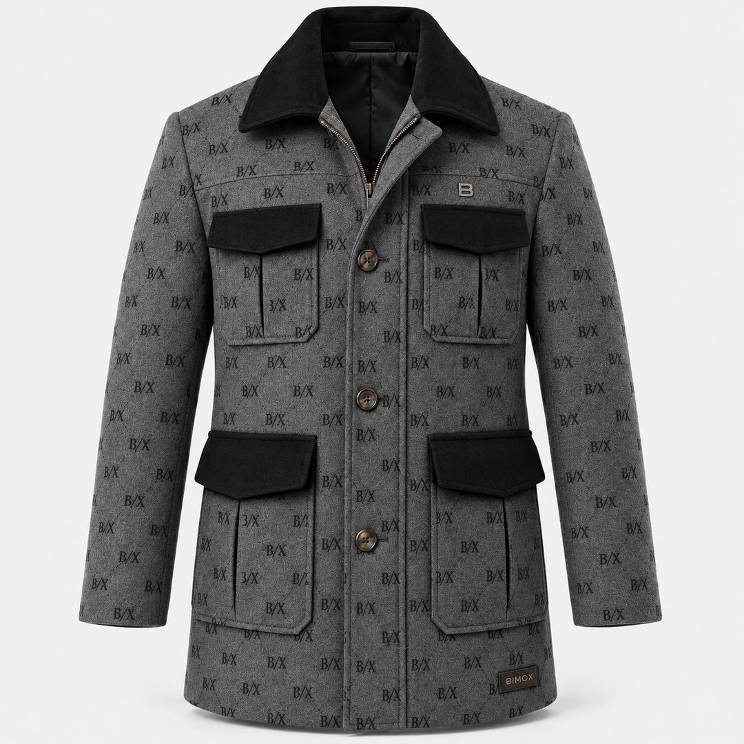 BIMOOX Neravelle Winterjacke – Grau/Schwarz mit Monogramm – Vorne