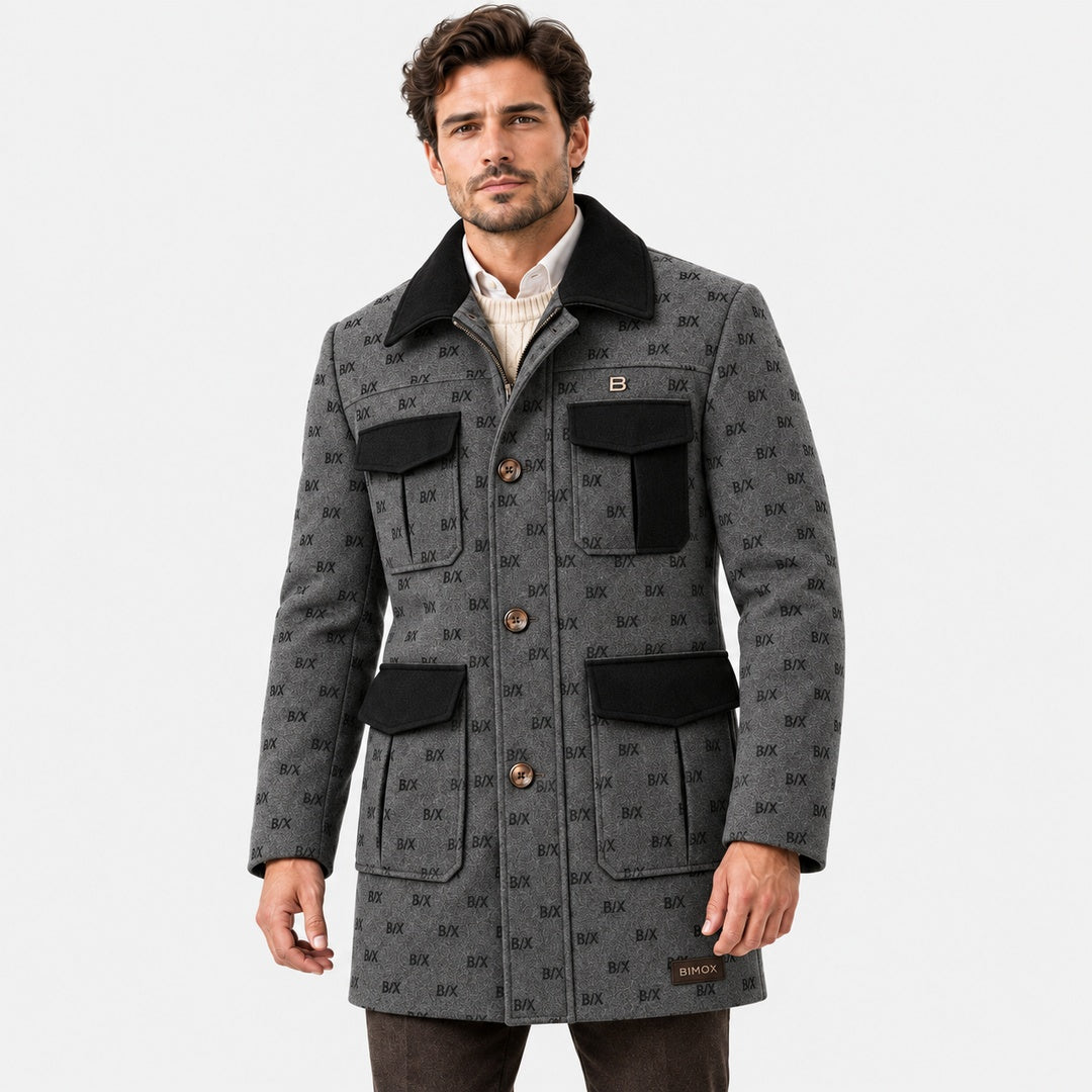 BIMOOX Neravelle Winterjacke – Grau/Schwarz mit Monogramm – Model-Mann