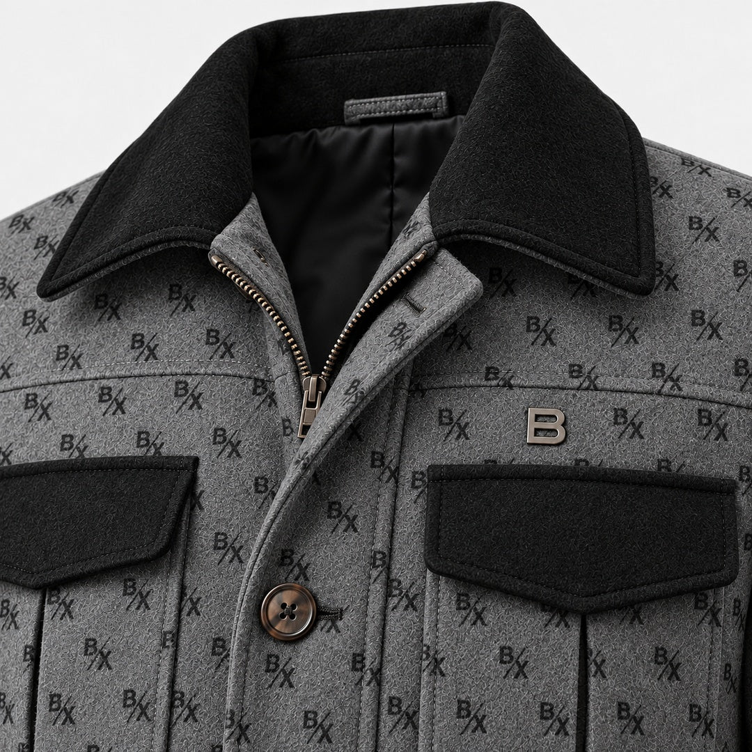 BIMOOX Neravelle Winterjacke – Grau/Schwarz mit Monogramm – Detail