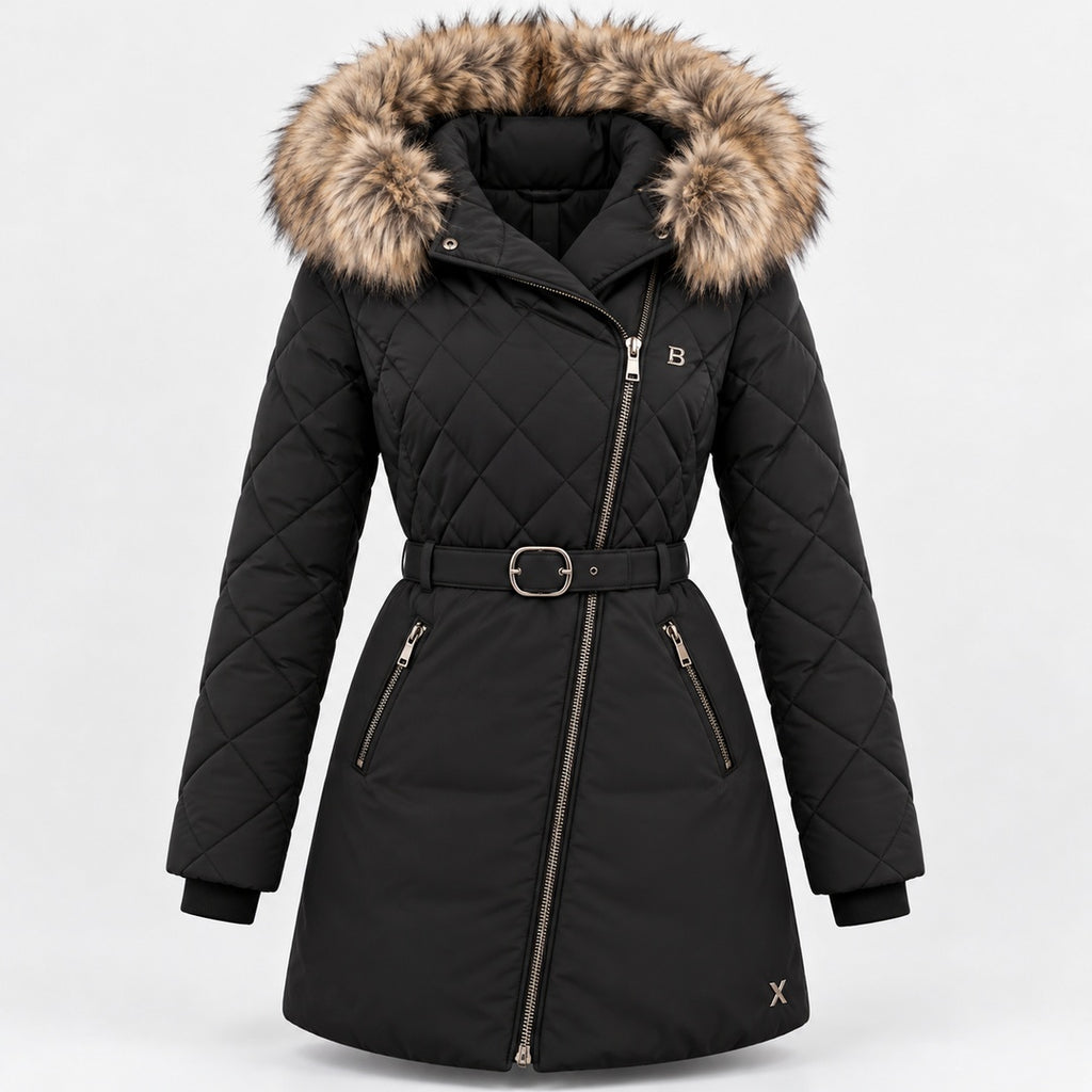 BIMOOX Beloria Winterjacke – Schwarz / Besatz Naturton – Vorne