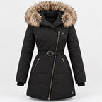 BIMOOX Beloria Winterjacke – Schwarz / Besatz Naturton – Vorne
