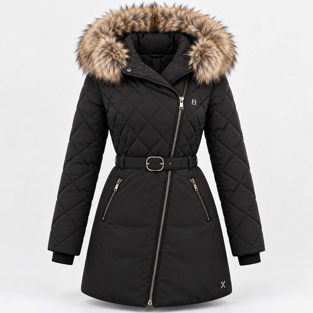 BIMOOX Beloria Winterjacke – Schwarz / Besatz Naturton – Vorne