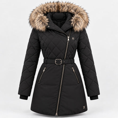 BIMOOX Beloria Winterjacke – Schwarz / Besatz Naturton – Vorne