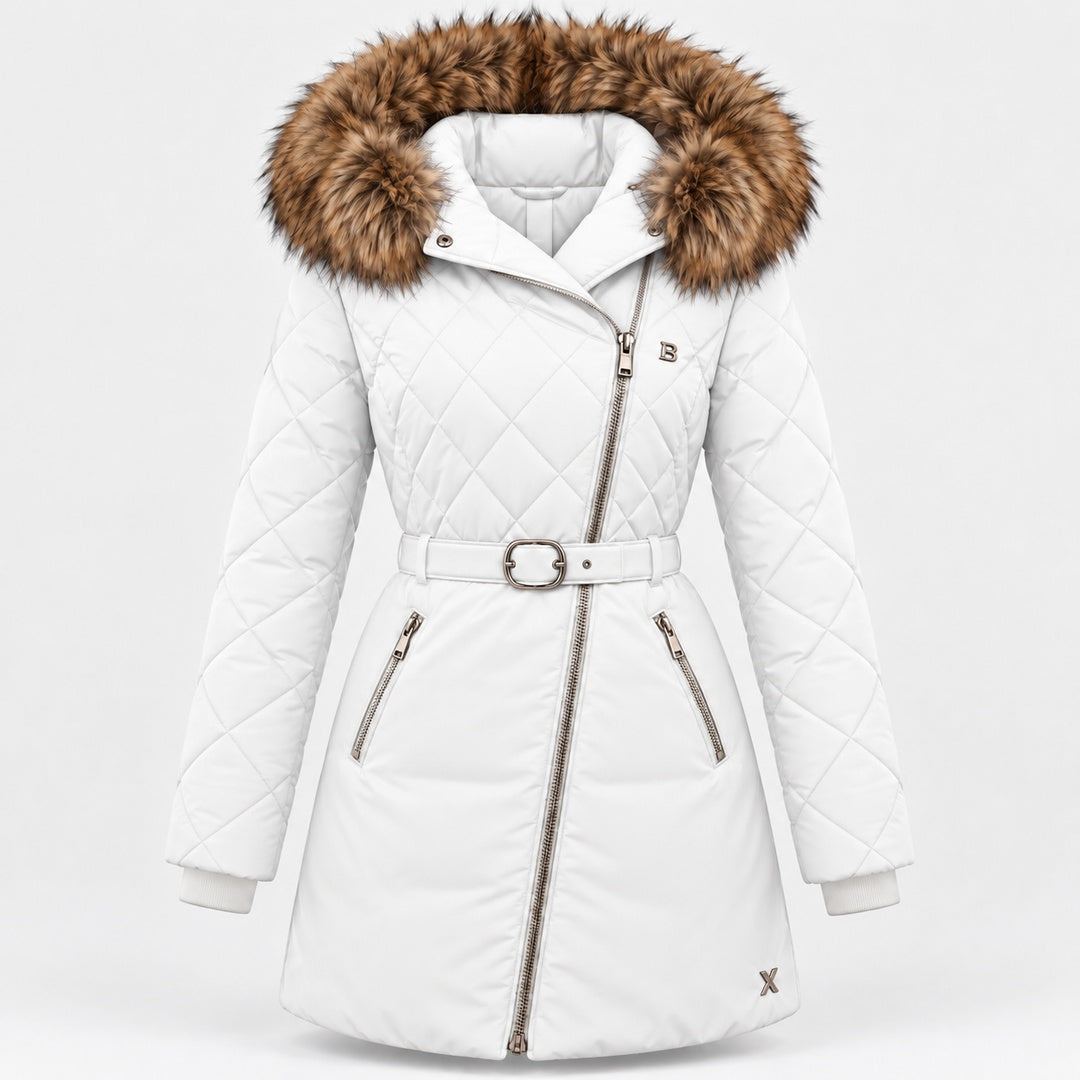BIMOOX Beloria Winterjacke – Weiß / Besatz Braun – Vorne