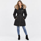 BIMOOX Beloria Winterjacke – Schwarz / Besatz Naturton – Model-Frau